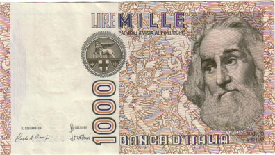 Vecchia banconota da 1000 Lire
