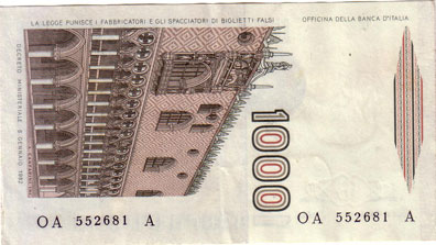 Vecchia banconota da 1000 Lire